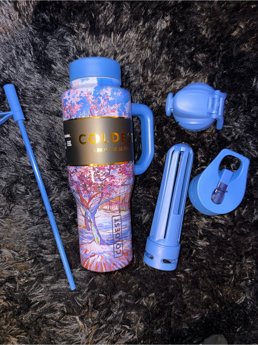COLDEST Limitless Bottle - Pink Peach Tree Design (Blue Lid) - Picture 2 of 3